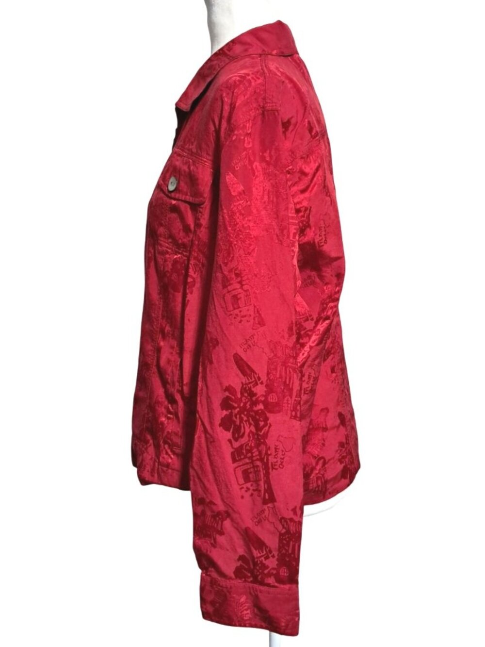 Chicos Silk Blend Jacket Womens Size 2 (L) Red Textured Button Pockets Zip Front - Picture 7 of 9